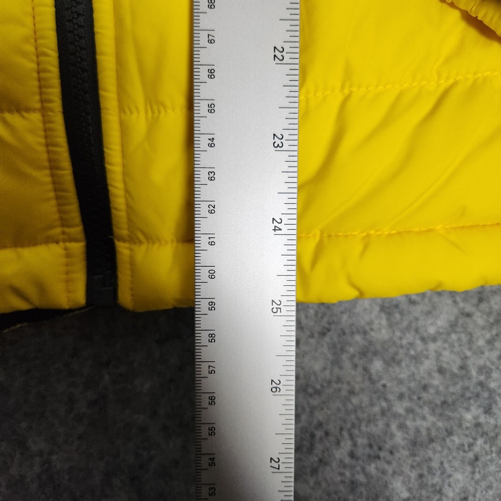 The North Face Quilted Puffer Full Zip Jacket Men M Yellow Black Hooded Lined - Picture 4 of 6